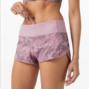 Lululemon speed up short, 2.5” inseam, pink camo